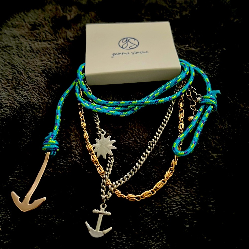 3 stylish necklace/bracelets in gold/silver rope w/anchors and star pendants